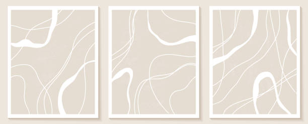 ustawianie plakatów z abstrakcyjnymi kształtami i linią w kolorach nagich - beige stock illustrations