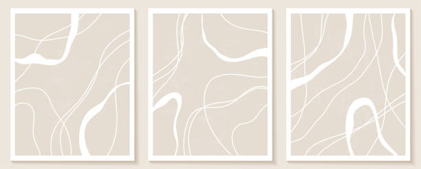 Set posters with abstract shapes and line in nude colors Set of stylish templates with organic abstract shapes and line in nude colors. Pastel background in minimalist style. Contemporary vector Illustration tan stock illustrations