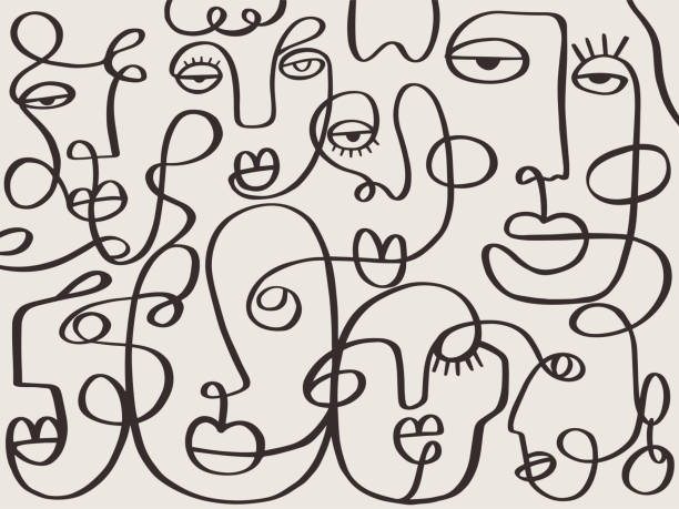 ilustrações de stock, clip art, desenhos animados e ícones de one line drawing abstract face abstract pattern - beauty teenage girls women in a row