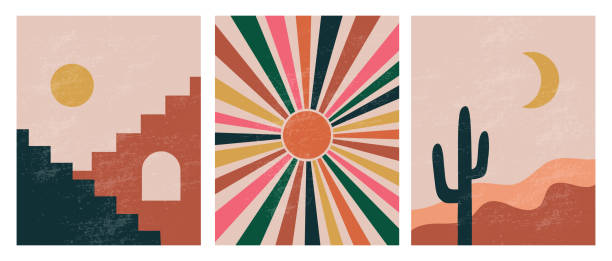 современные минималистские абстрактные эстетические иллюстрации - multi colored fashion horizontal summer stock illustrations