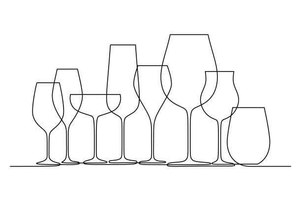 винные бокалы различной формы - champagne flute wine isolated wineglass stock illustrations