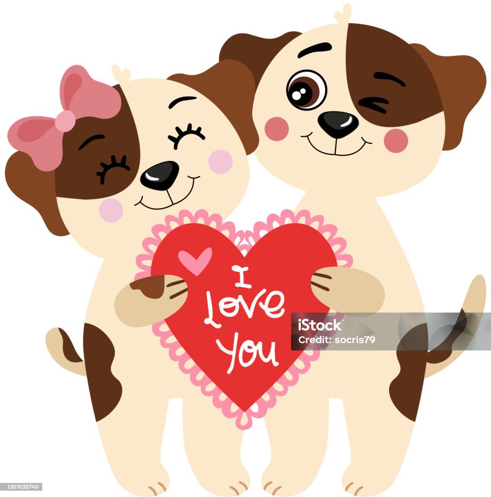 Cặp Đôi Chó Ngọt Ngào Nắm Giữ Trái Tim Yêu Thương Hình minh họa ...