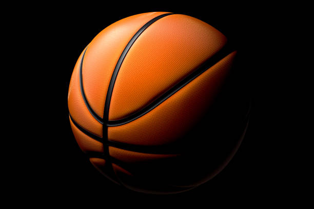 istock Basketball ball isolated on black background 1301038581