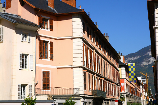 Old buildings in a street in the city center of Chambéry in Savoie which are mostly renovated.