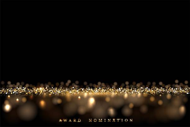 Golden glitter abstract background. Shining sparkling particles of light. Modern bright vector illustration. Defocused glowing pattern with blurs. New year, xmas card, award nomination Golden glitter abstract background. Shining sparkling particles of light. Modern bright vector illustration. Defocused glowing pattern with blurs. New year, xmas card, award nomination. nomination stock illustrations
