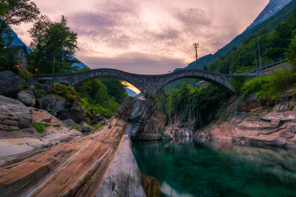 istock Double arch stone bridge in Lavertezzo, Switzerland 1301042998