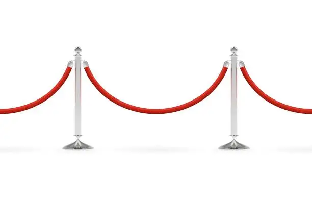 Vector illustration of Seamless barriers line with red rope on silver stanchions