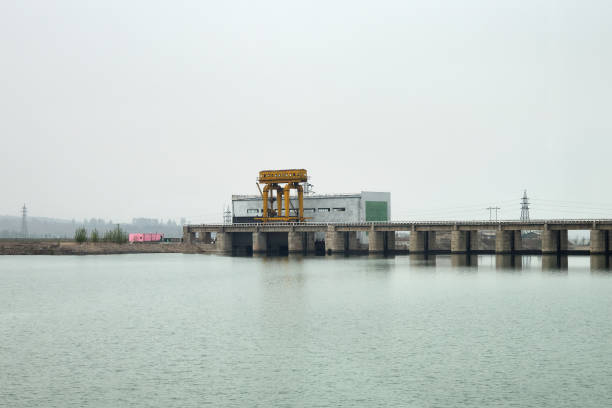 vintage hydraulic turbine on green water