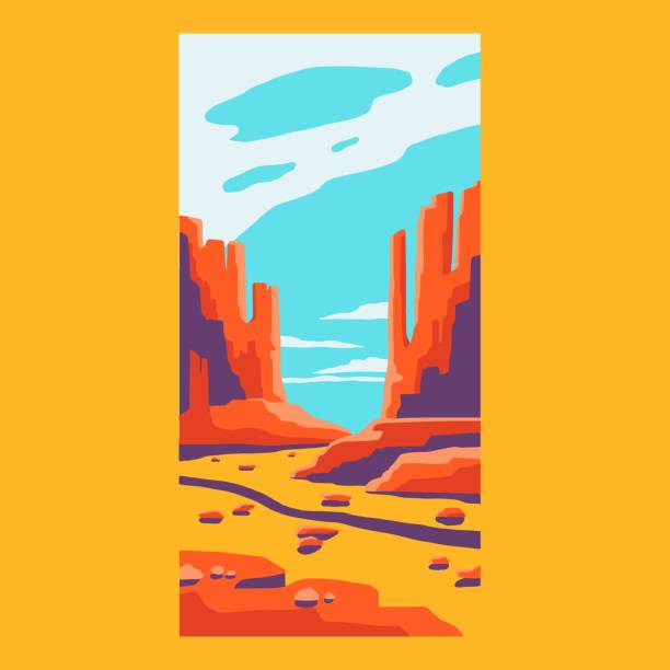 ilustraciones, imágenes clip art, dibujos animados e iconos de stock de cartel del desierto. dibujo abstracto de montaña, impresión de la camiseta del arte de la naturaleza, arte de aventura al aire libre vintage, ilustración vectorial - rock pattern canyon usa