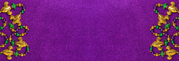 istock Mardi gras beads decoration Carnival banner background 1301045248