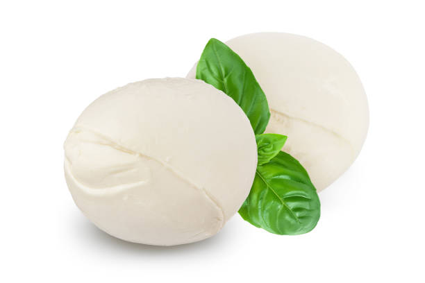 istock Mozzarella cheese with basil leaf isolated on white background with clipping path and full depth of field 1301045305