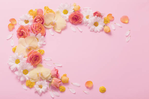 istock beautiful floral pattern on pink paper background 1301046168