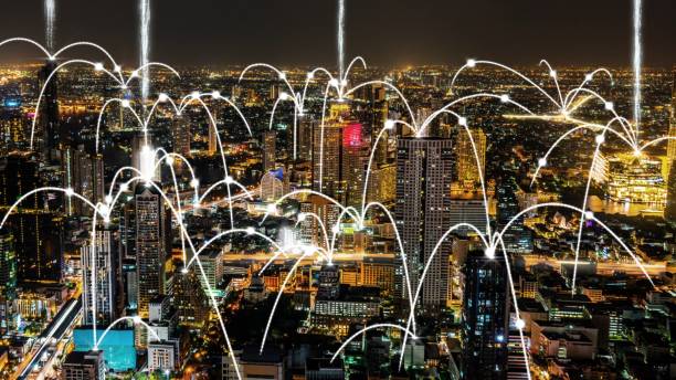 istock Smart digital city with globalization abstract graphic showing connection network 1301046201