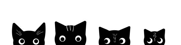 고양이 머리 실루엣 - silhouette animal black domestic cat stock illustrations