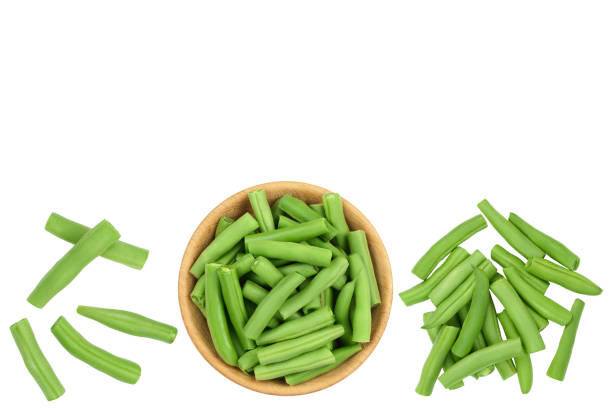 Green beans isolated on a white background with clipping path, Top view with copy space for your text. Flat lay Green beans isolated on a white background with clipping path, Top view with copy space for your text. Flat lay. green bean stock pictures, royalty-free photos & images