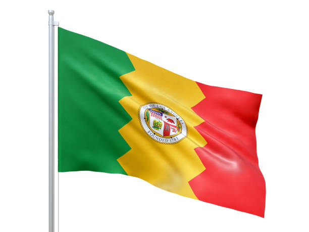 istock Los Angeles (city in California state) flag waving on white background, close up, isolated. 3D render 1301053983