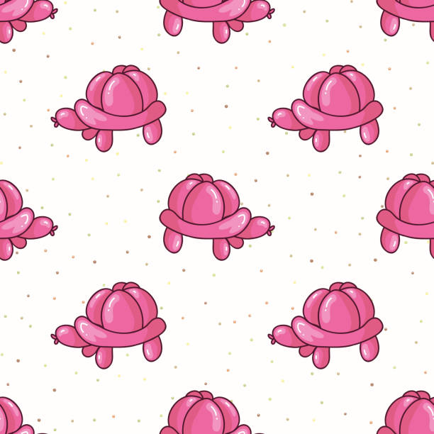 ilustrações, clipart, desenhos animados e ícones de desenho animado rosa de desenho rosa fundo tartaruga animal. inflável brilhante desenhado à mão para festa de decoração de casa. adorável novidade de aniversário infantil para entretenimento em toda a impressão. - balloon twisted shape animal