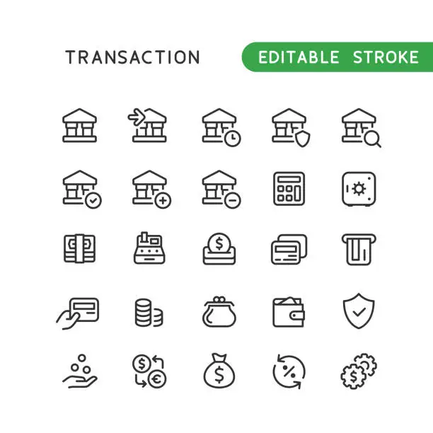 Vector illustration of Transaction Bank Line Icons Editable Stroke