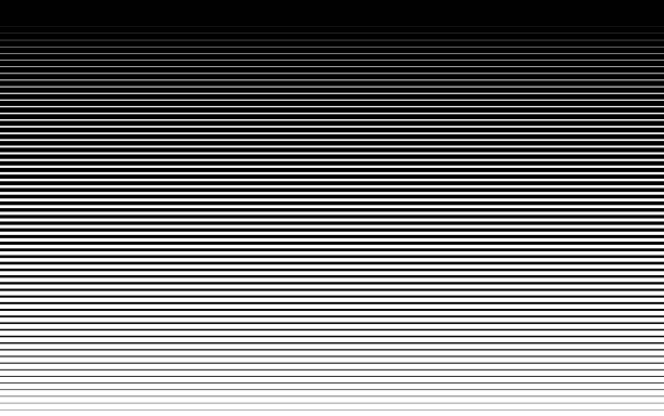 шаблон с градиентной горизонтальной полутоновой линией. абстрактный фон с параллельными линиями от толстых до тонких. черная текстура пря� - toned image stock illustrations