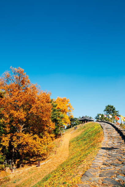 istock Miryang Eupseong Fortress with autumn maple in Miryang, Korea 1301057385