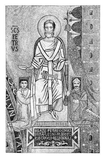 istock This mosaic from the papal dining hall in the Lateran, which is known as the Triclinium, depicts St. Peter bestowing a stole of divine authority on Pope Leo III and a banner of God’s protection on Charlemagne 1301058270