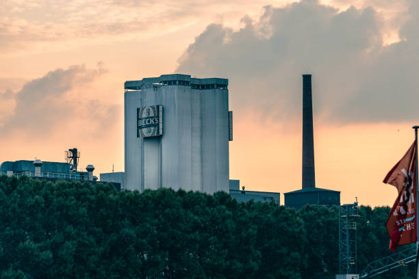 Bremen, Germany - August 5, 2019: Beck´s beer factory. View at sunset