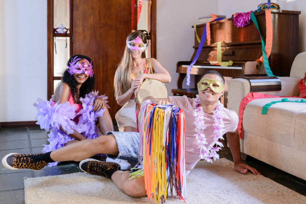 istock Colleagues celebrating the carnival indoors 1301061486