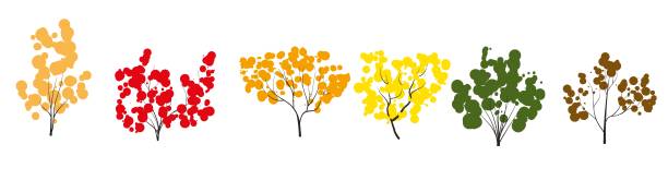 vector set autumn trees cartoon flat style Nature icon collection, infographic constructor. Game design vector set of autumn trees cartoon flat style Nature icon collection, infographic constructor. Game design alder tree drawing stock illustrations
