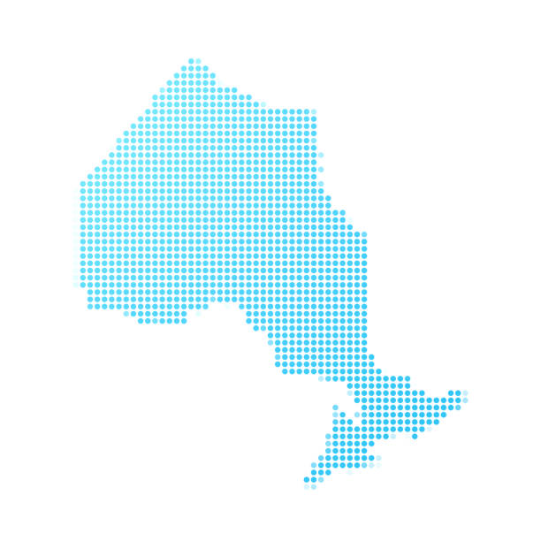 ilustrações, clipart, desenhos animados e ícones de mapa de ontário em pontos azuis no fundo branco - ontario