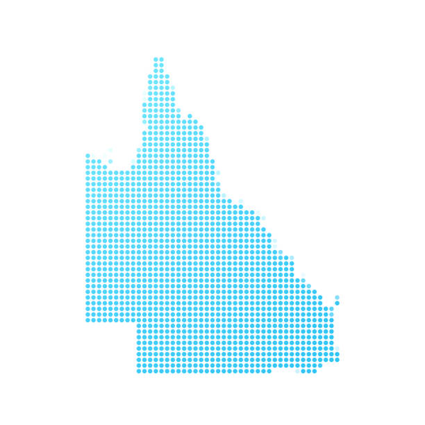 illustrations, cliparts, dessins animés et icônes de carte du queensland dans les points bleus sur le fond blanc - queensland