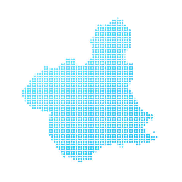흰색 배경에 파란색 점의 무르시아 지도 영역 - murcia stock illustrations
