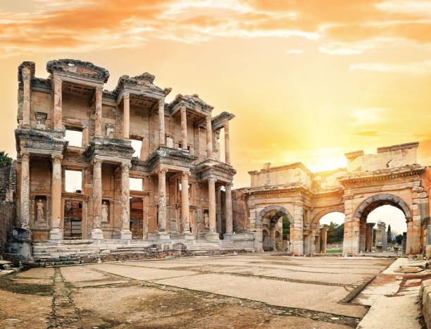 istock Library of Celsus in Ephesus with the setting sun 1301066239