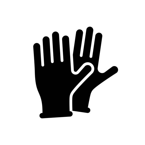 медицинская защитная резиновая перчатка вектор глиф значок - hand in latex glove stock illustrations