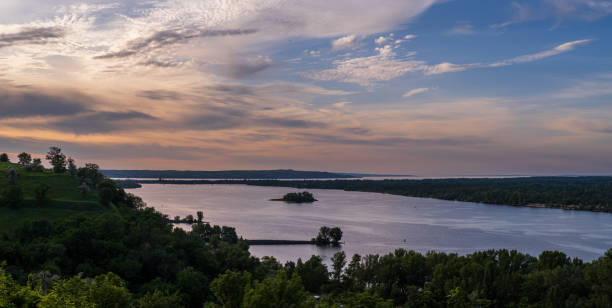 istock Dnipro river summer evening view from Taras Hill or Chernecha Hora (Monk Hill - important landmark of the Taras Shevchenko National Preserve, Kaniv, Cherkasy Region, Ukraine. 1301067862