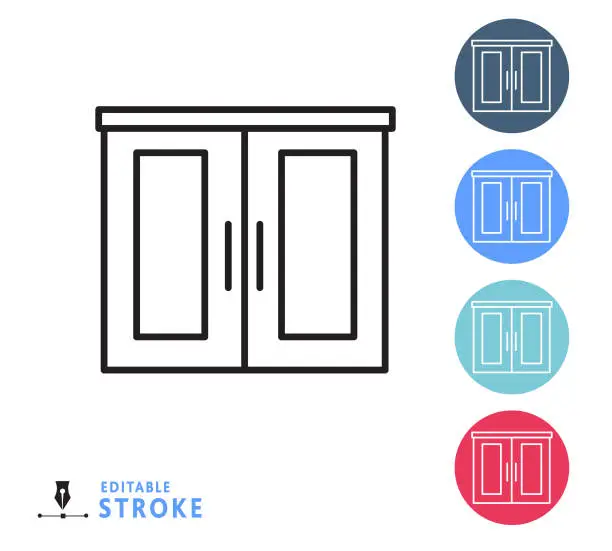 Vector illustration of Home efficiency storage cabinet thin line Icon set - editable stroke