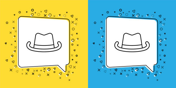 黄色と青の背景に分離されたライン西部カウボーイハットアイコンを設定します。ベクトル - cowboy hat hat country and western music wild west点のイラスト素材／クリップアート素材／マンガ素材／アイコン素材