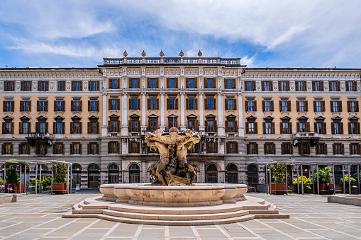 The former Palazzo delle Ferrovie dello Stato, dating to the late 1800s, overlooks the Vittorio Veneto Square, where stands out the Tritons fountain, built in 1898 by the sculptor Franz Schranz.