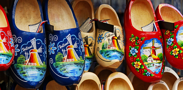 Traditional Dutch wooden clogs in Amsterdam shop