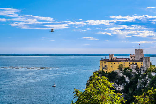 The Castle of Duino is a castle of medieval origin, built on the ruins of a Roman outpost and incorporating a 16th century tower. Located on the top of a cliff, it offers beautiful panoramic views on the Gulf of Trieste.