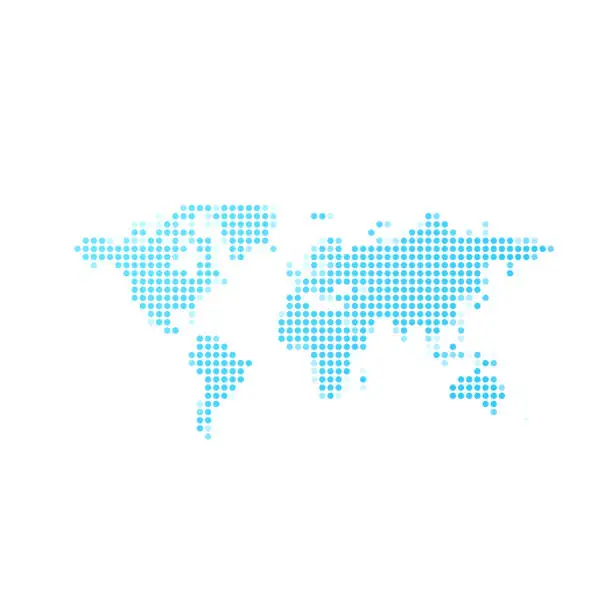 Vector illustration of World map in blue dots on white background