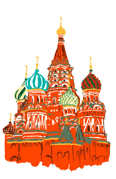 Hand drawn St Basil carhedral, Moscow, Russia, eps10 vector illustration isolated on white. Hand drawn St Basil carhedral, Moscow, Russia, eps10 vector illustration isolated on white. kremlin stock illustrations
