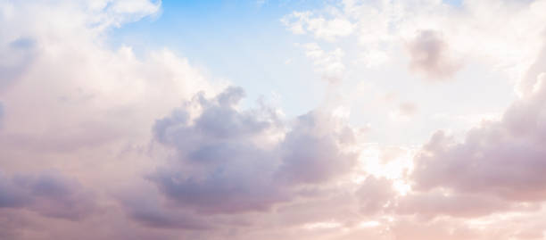 istock Cloudy sky panorama at sunset, natural background 1301073597