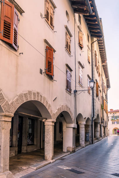 Gemona del Friuli, the Town Hall (Friuli-Venezia Giulia, Italy) Glimpse of Gemona del Friuli, a town in the Province of Udine that was almost entirely destroyed by the 1976 earthquake, but rebuilt in record time. gemona del friuli stock pictures, royalty-free photos & images