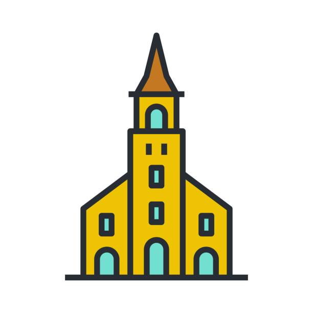 ilustrações, clipart, desenhos animados e ícones de ícone da igreja. prédio religioso, símbolo da catedral. - church steeple vector christianity