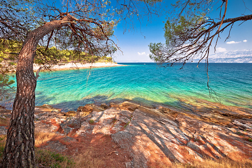 Amazing turquoise stone beach on Brac island view, archipelago of Dalmatia, Croatia