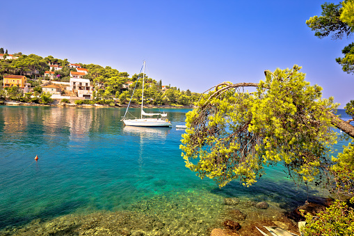 Turquoise beach yachting and sailing destination on Island of Brac, archipelago of Dalmatia, Croatia