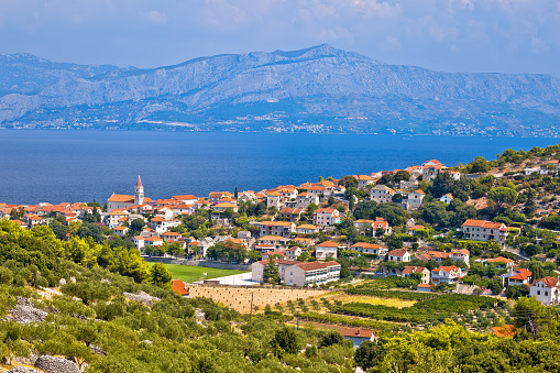 Village of Postira on Brac island coastline view, Dalmatia archipelago of Croatia