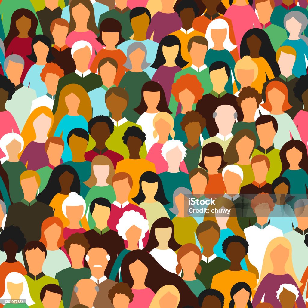 Crowd of people seamless pattern Multiethnic group of people seamless pattern. Elements grouped in different layers for easy edition. Demography stock vector
