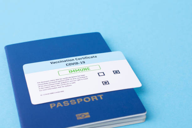 istock Covid-19 vaccination certificate on international passport 1301080489
