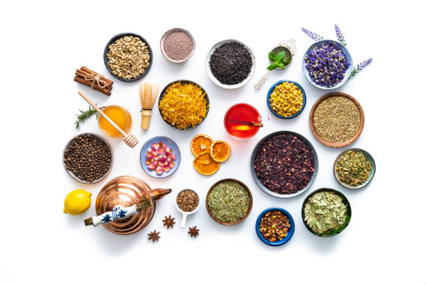 istock Tea and herbal infusion with dried herbs isolated on white background 1301084052